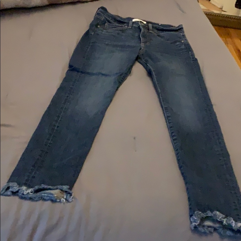 High waist dark blue skinny jeans